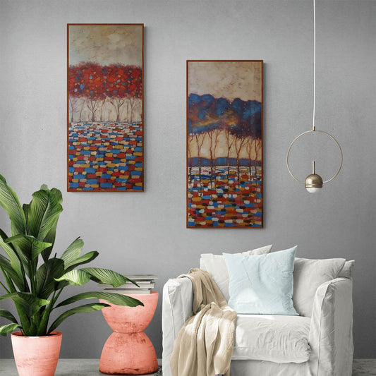 Dekorative Bäume Diptychon Gemälde 40x90 cm [2 Stück]