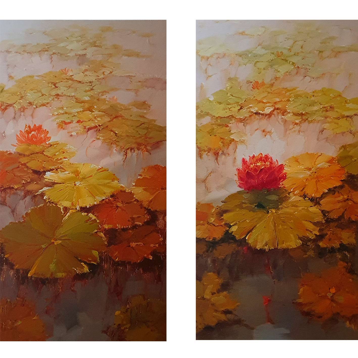 Water Lilies Couple Painting 40x90 cm [2 pieces]