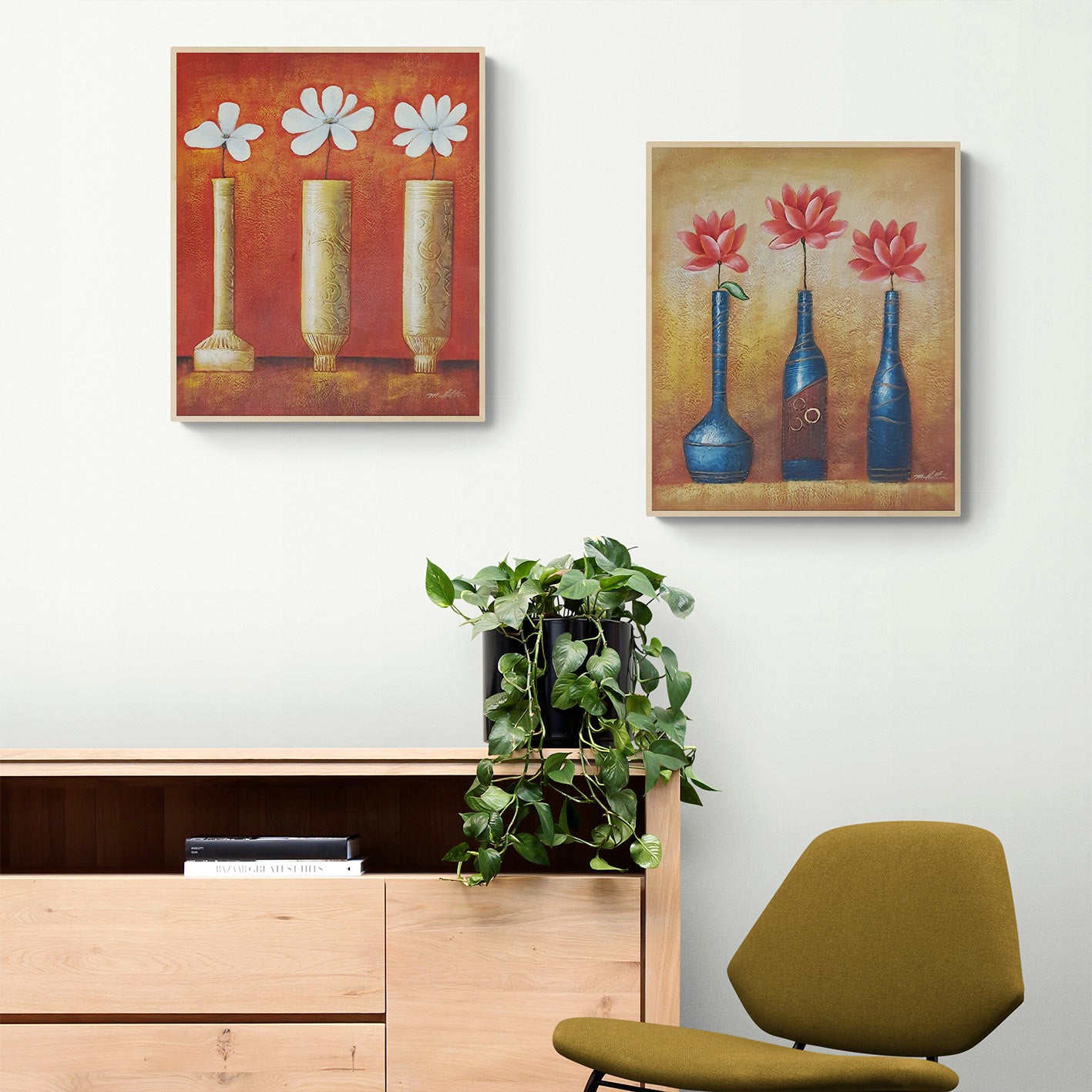 Geprägtes Blumen-Diptychon-Gemälde 50x60 cm [2 Stück]