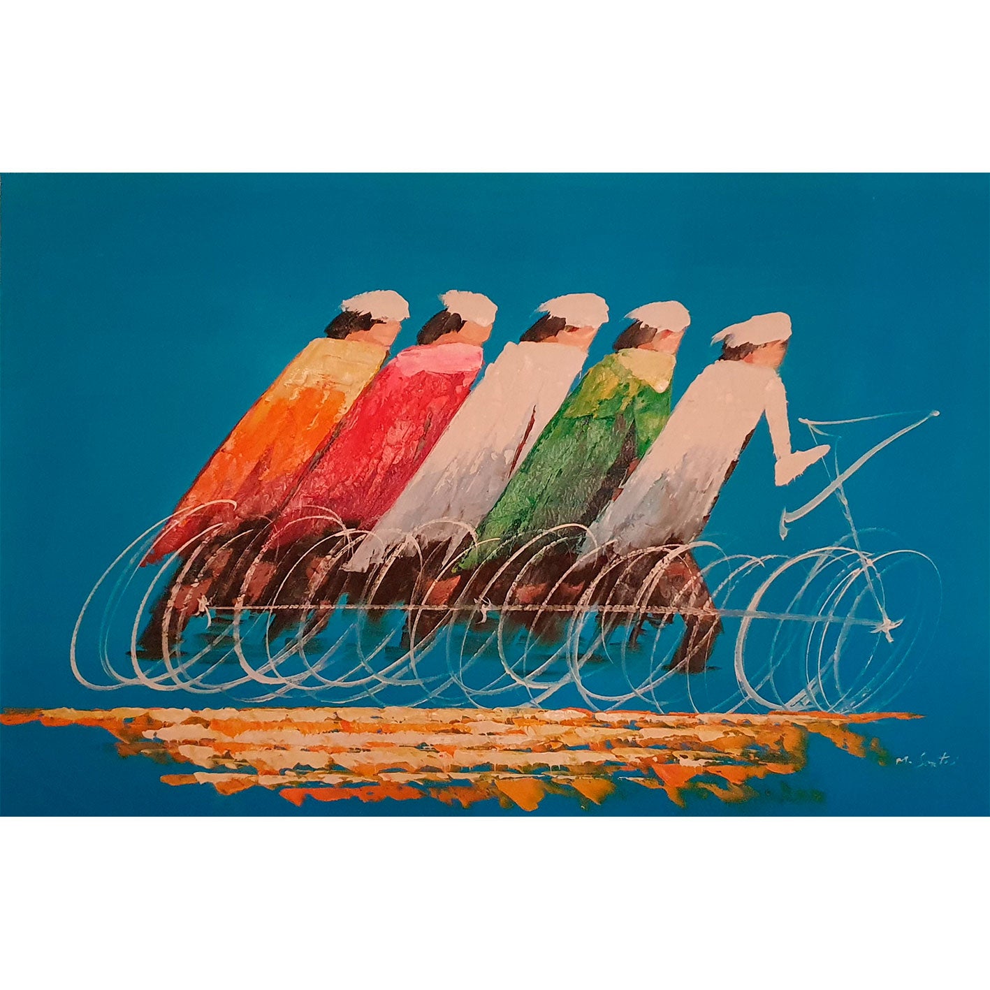 Color Cyclists Painting 90x60 cm