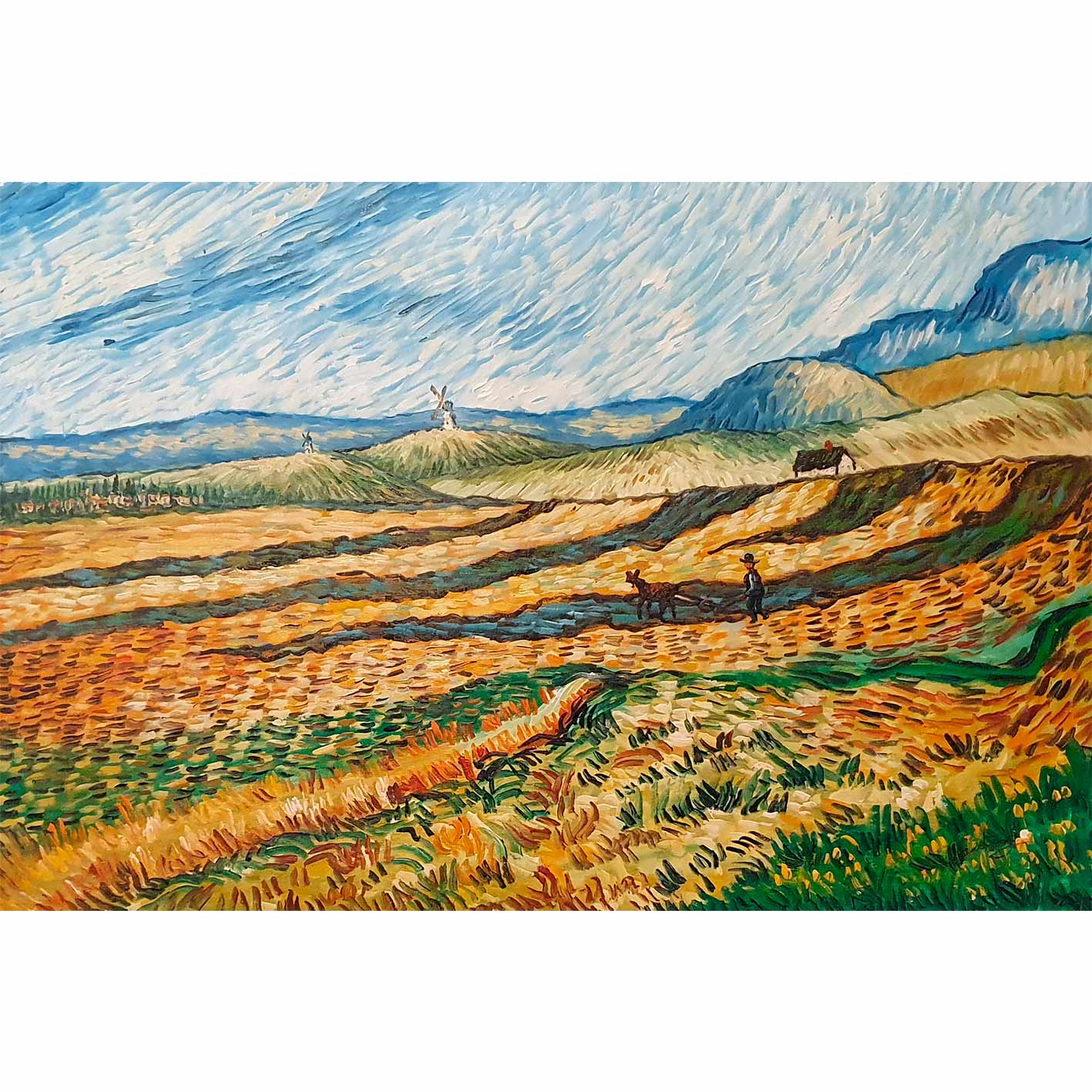 Van Gogh Gemälde Feld mit Labrador und Maultier 90x60 cm