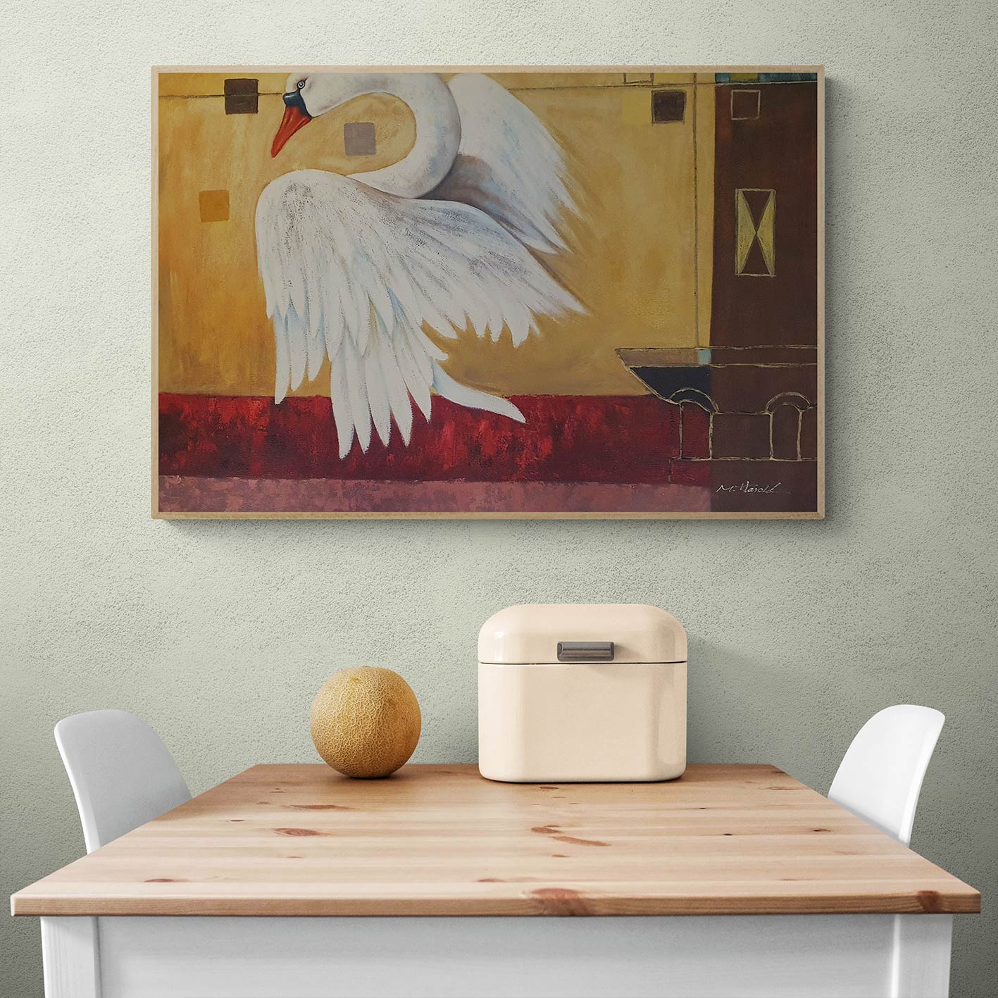 Swan Decora II painting 90x60 cm