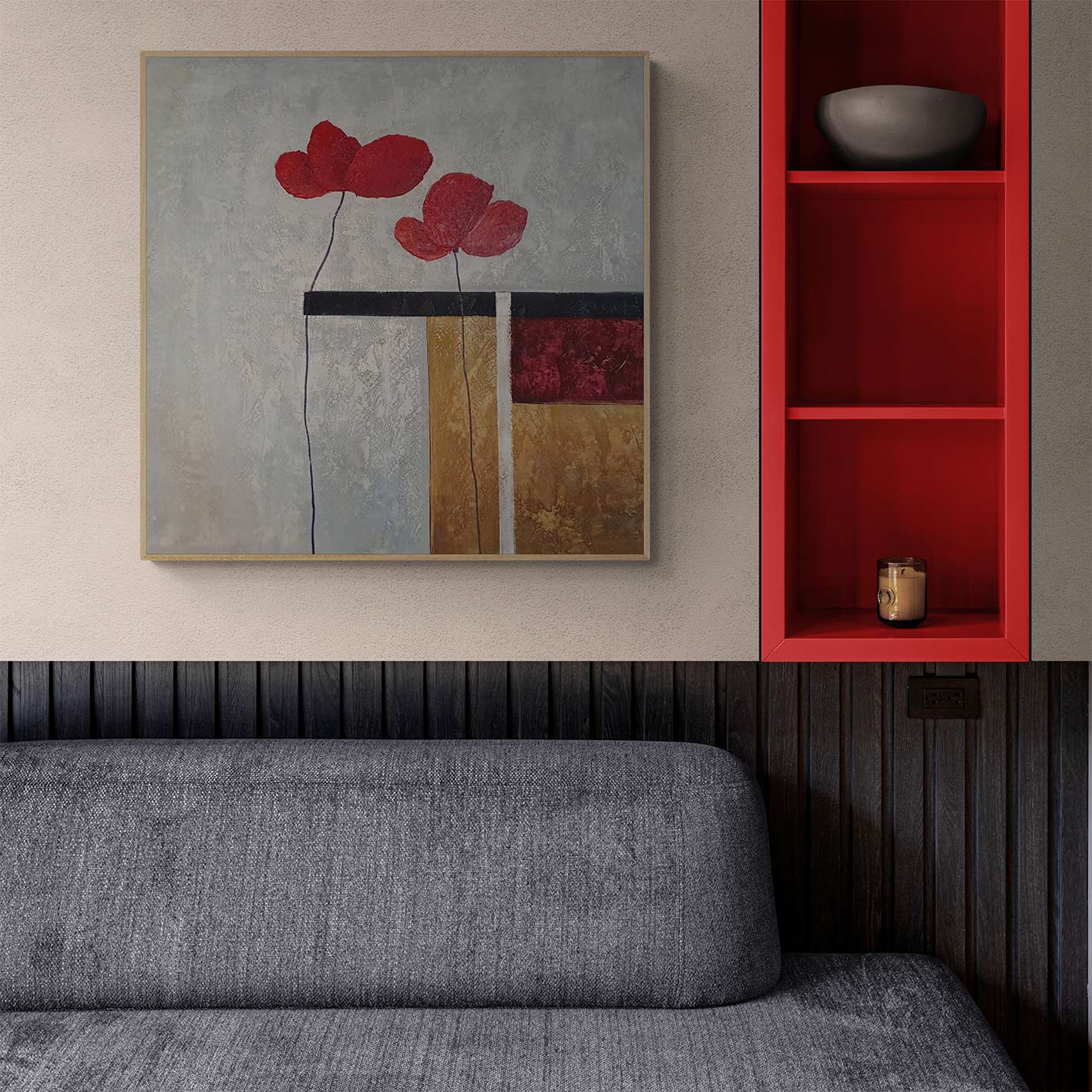 Gemälde „Roter Mohn II“ 80x80 cm