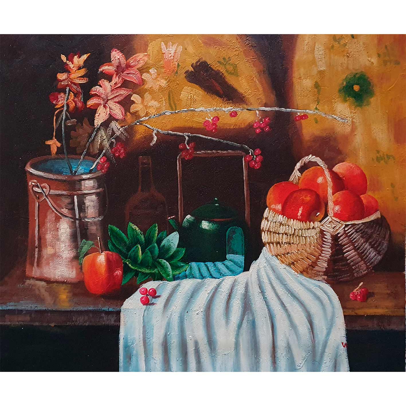 Basket Still Life Painting 60x50 cm