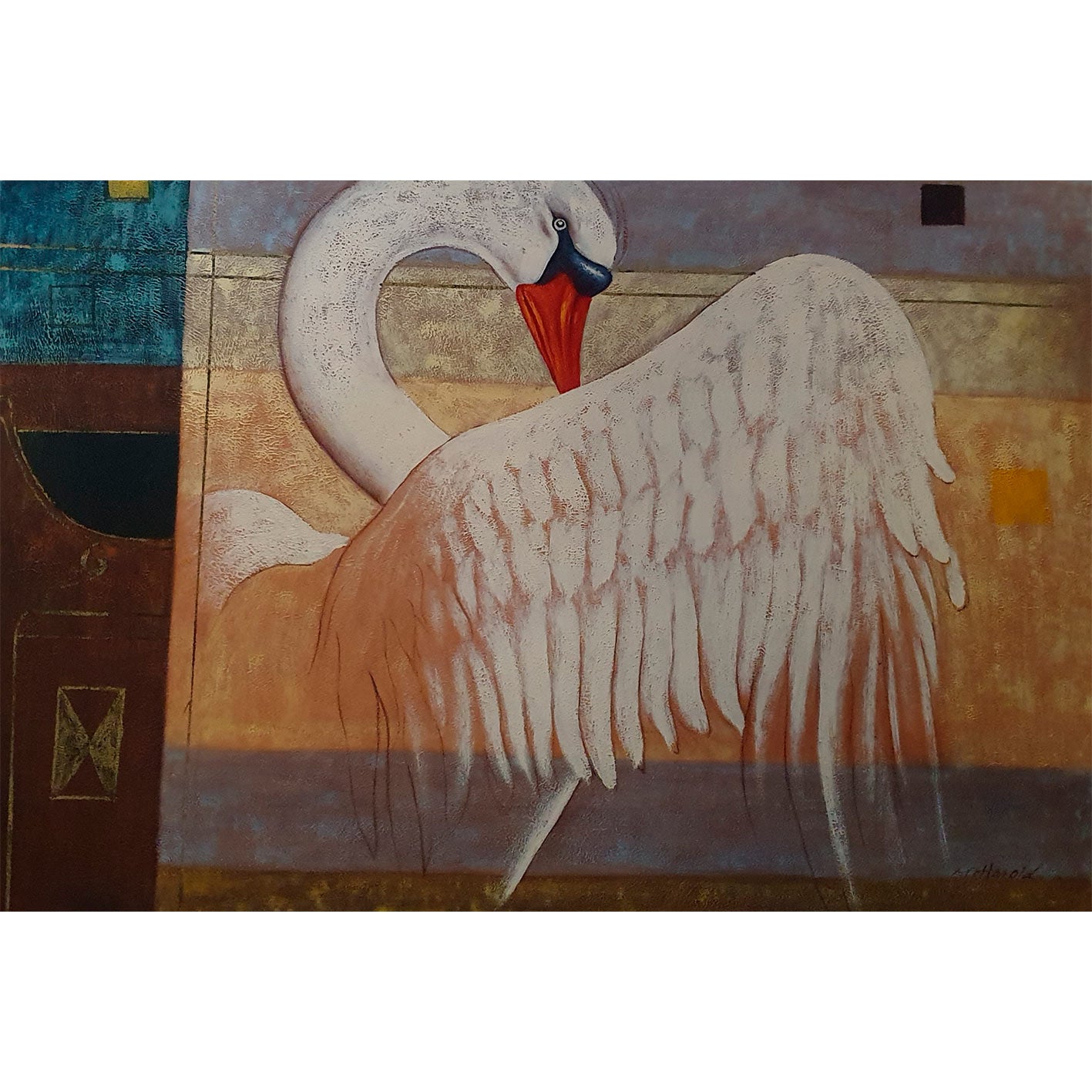 Swan Decora III painting 90x60 cm