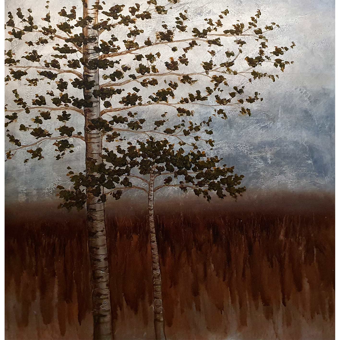 Silberbaum-Diptychon-Gemälde 80x80 cm [2 Stück]