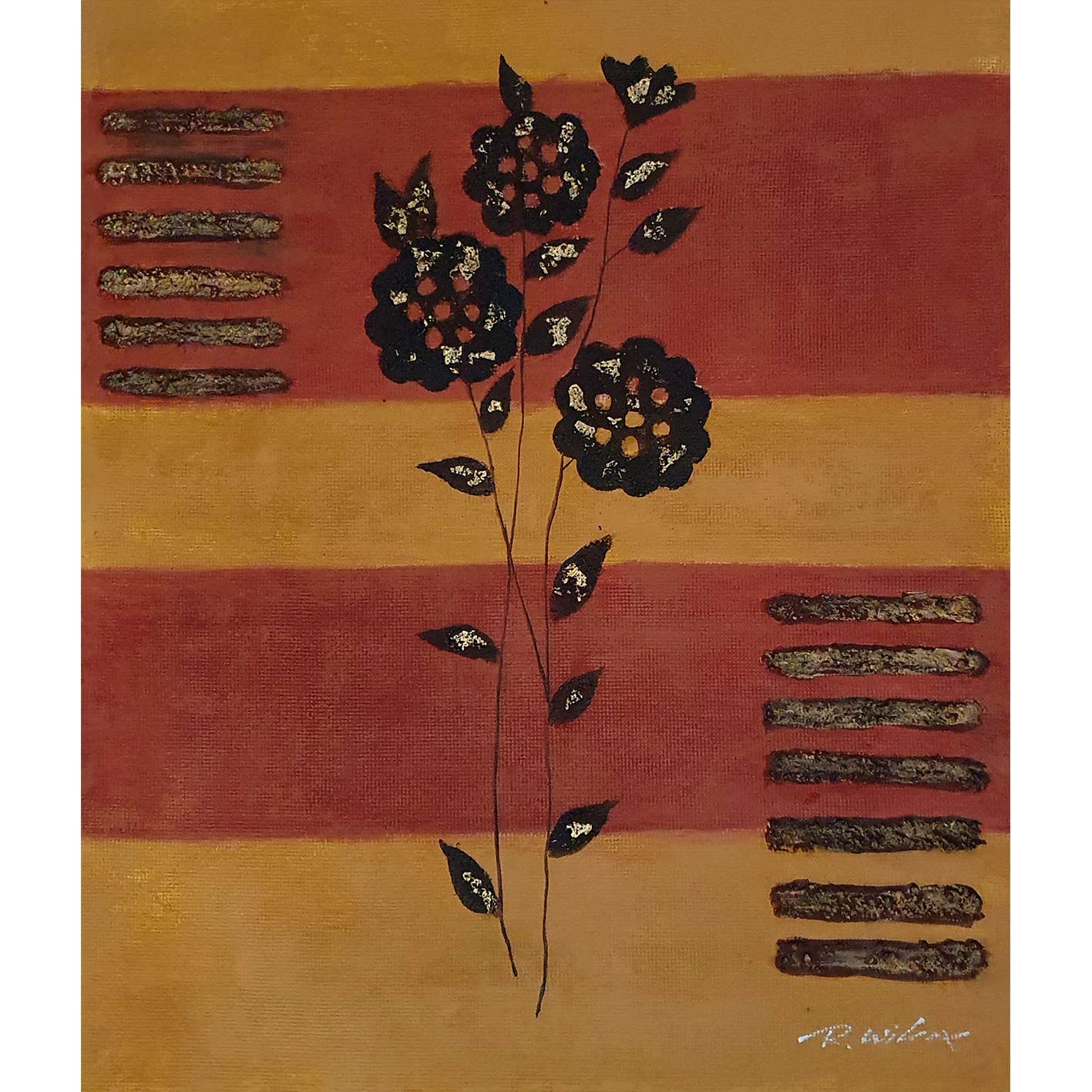 Goldenes Blumen-Diptychon-Gemälde 50x60 cm [2 Stück]