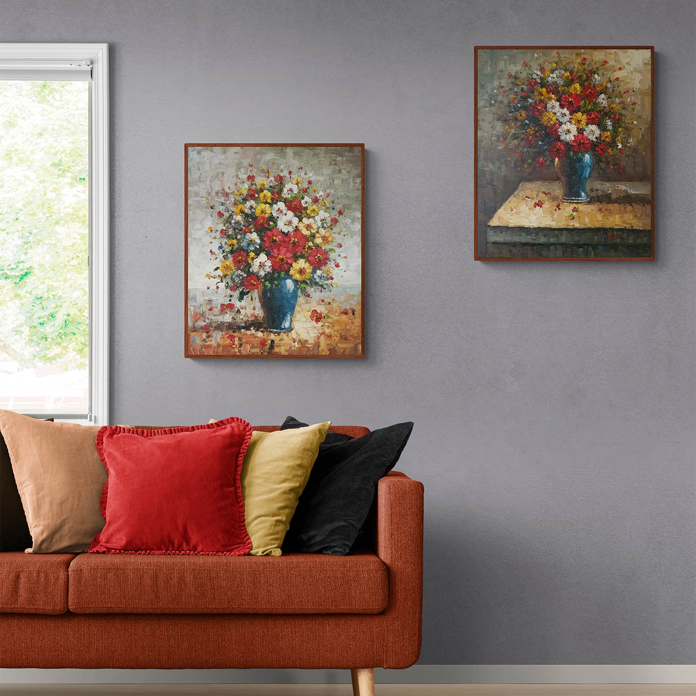 Diptych Painting Spatula Flowers 50x60 cm [2 pieces]