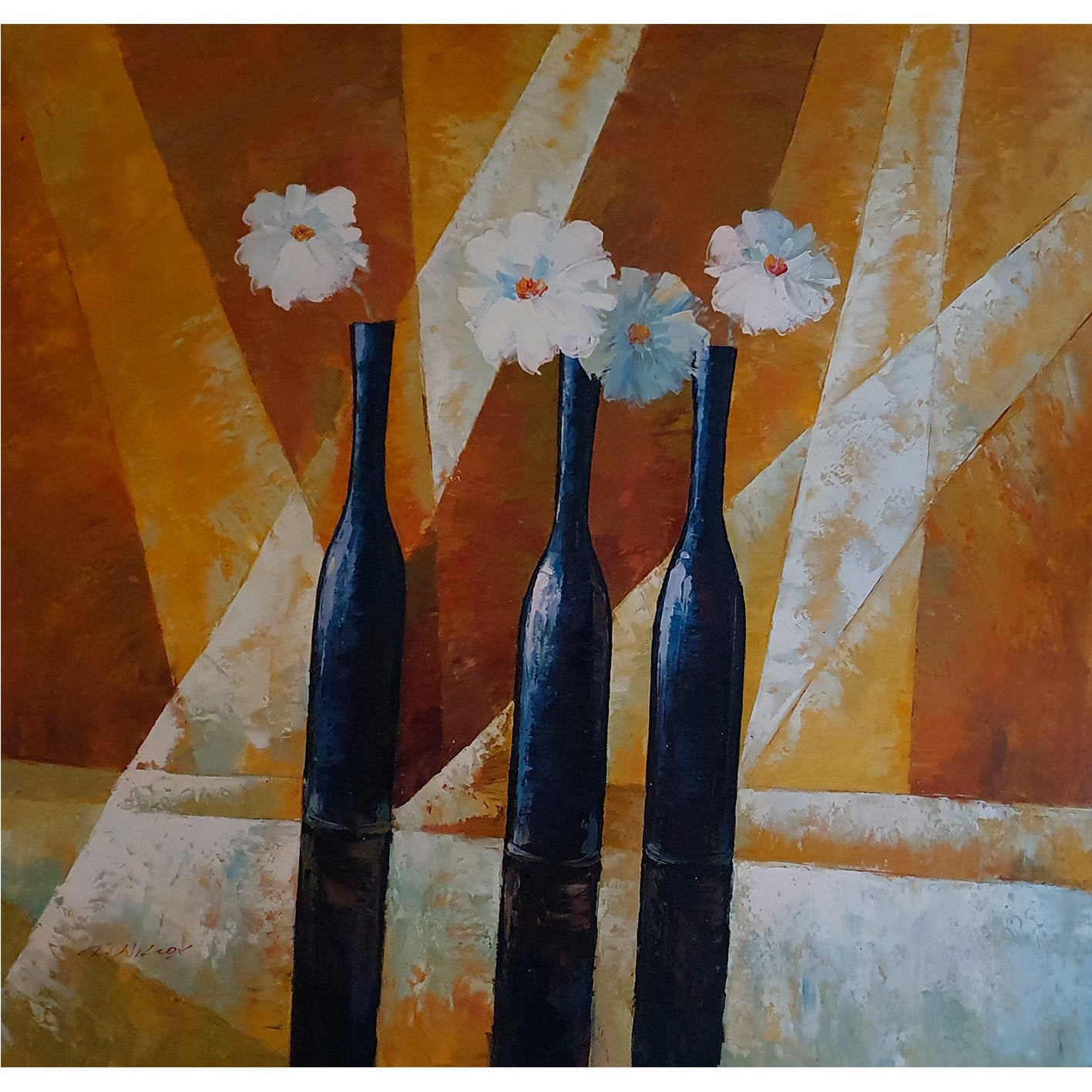 Diptychon Malerei Blumenfarben 80x80 cm [2 Stück]