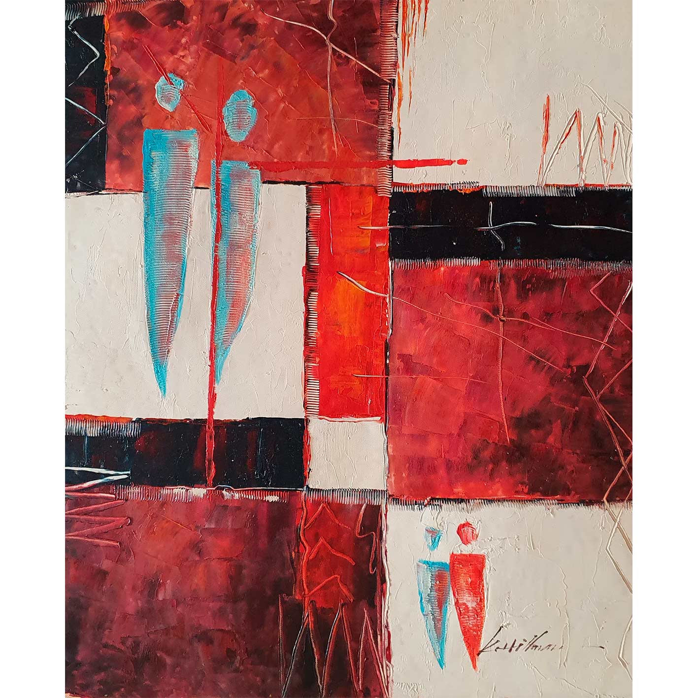 Abstract Diptych Painting People 50x60 cm [2 pieces]