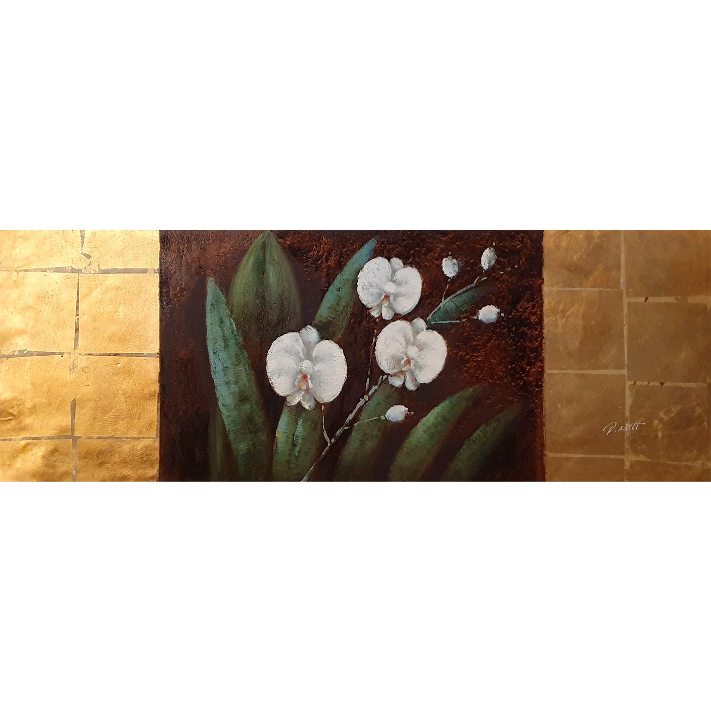 Cuadro Flores Oros Blancas 120x40 cm