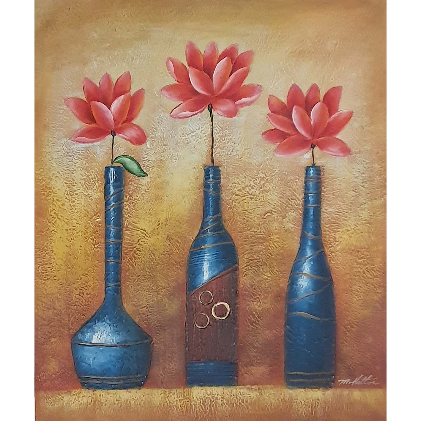 Geprägtes Blumen-Diptychon-Gemälde 50x60 cm [2 Stück]