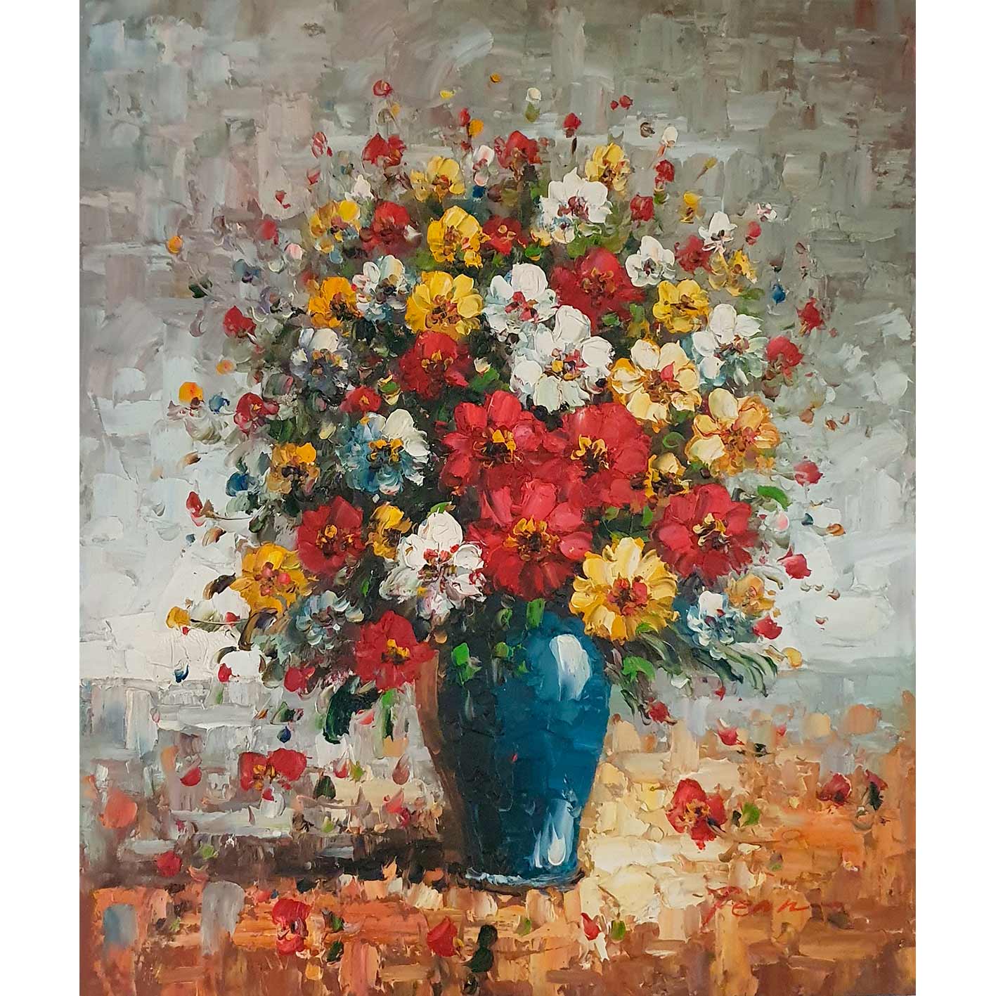 Diptychon Malerei Spachtel Blumen 50x60 cm [2 Stück]
