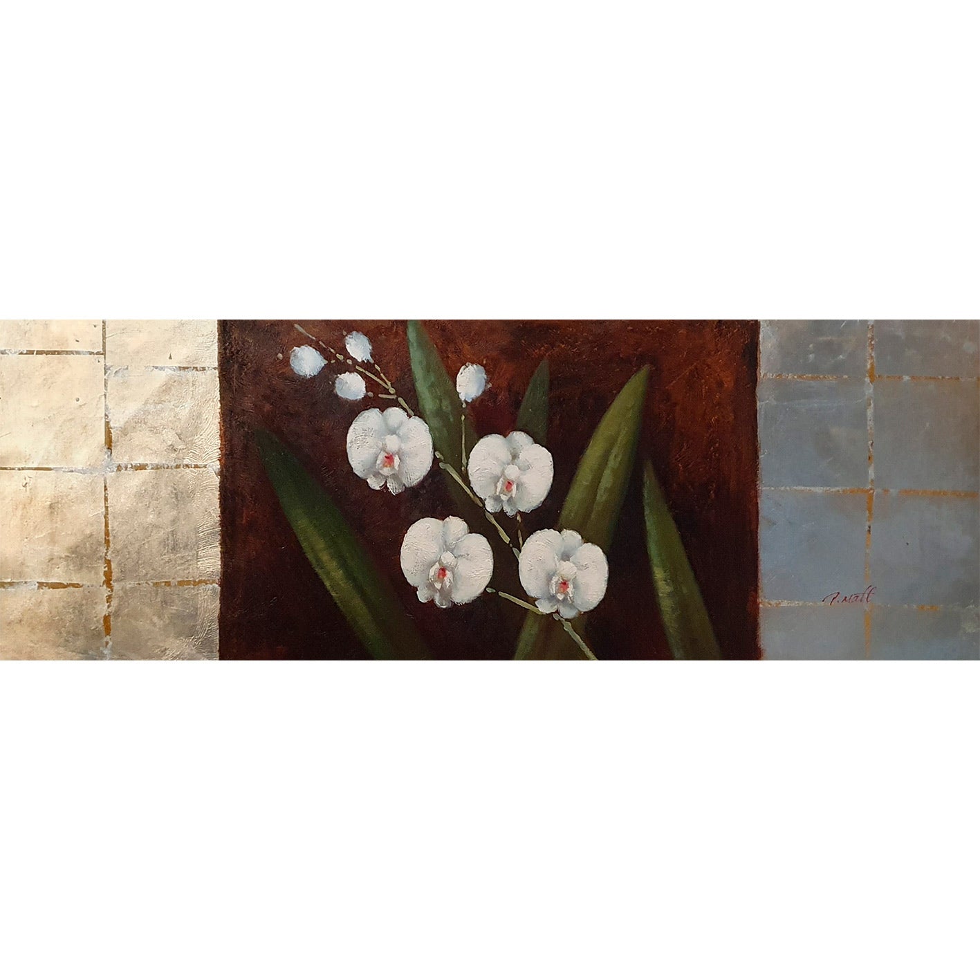 Cuadro Flores Plata Blancas 120x40 cm