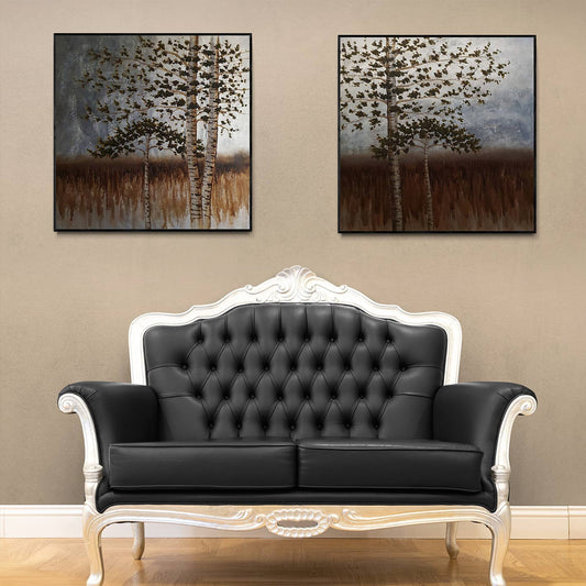 Silver Tree Diptych Painting 80x80 cm [2 pieces]