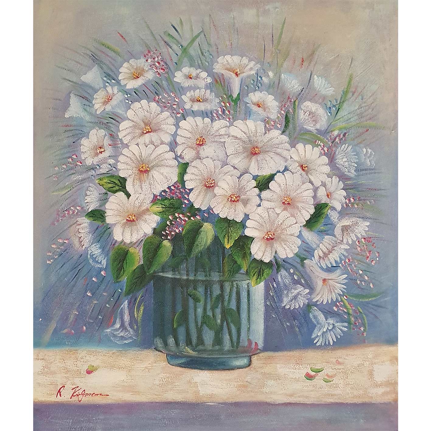 Diptychon Gemälde Helle Blumen 50x60 [2 Stück]