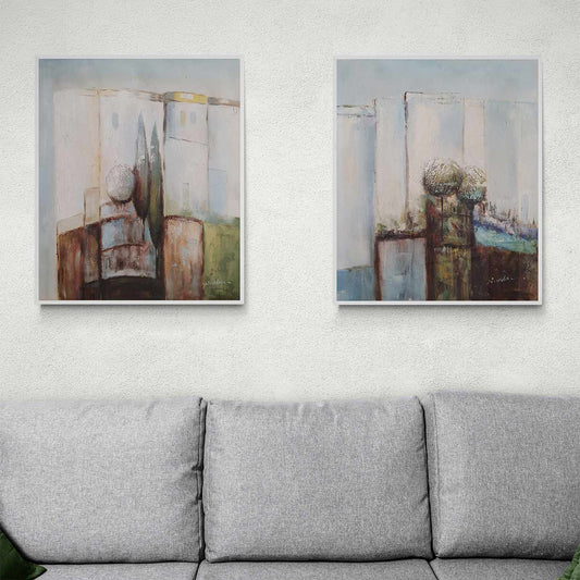 Urban Abstract Diptychon Gemälde 50x60 cm [2 Stück]