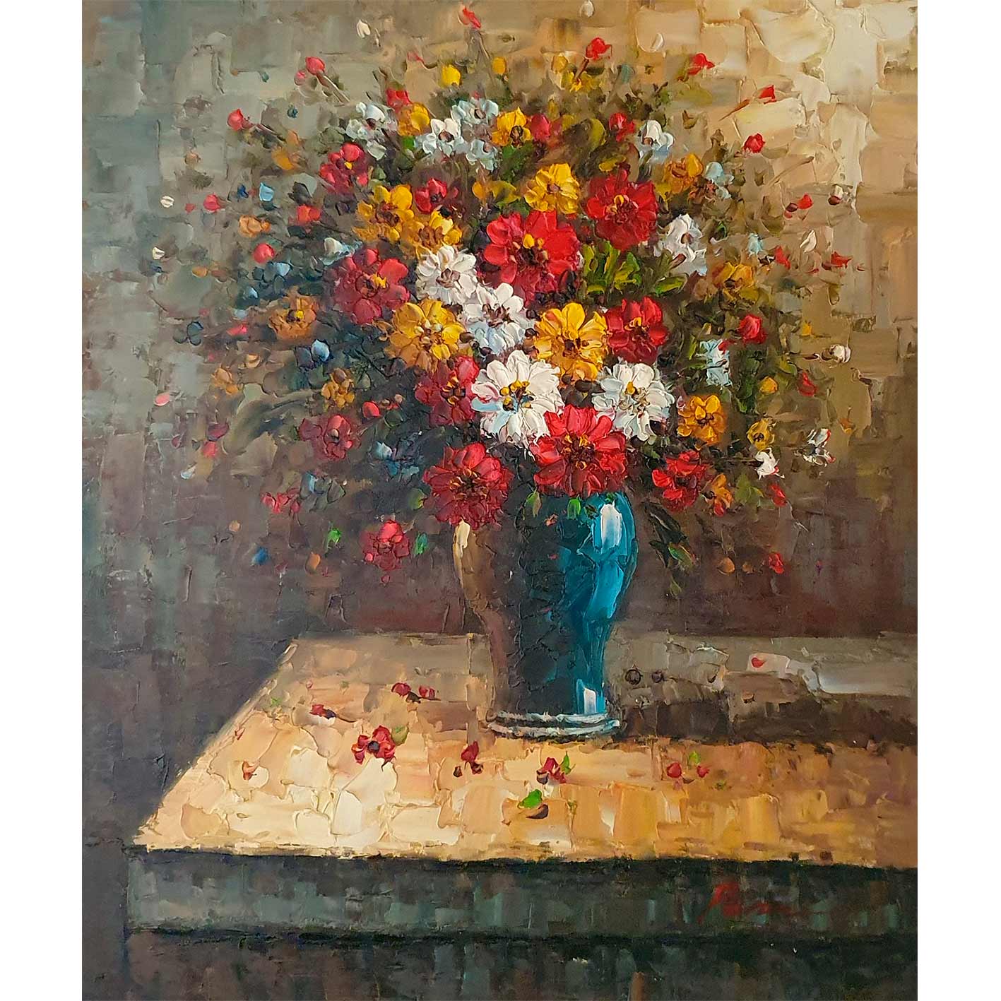 Diptychon Malerei Spachtel Blumen 50x60 cm [2 Stück]