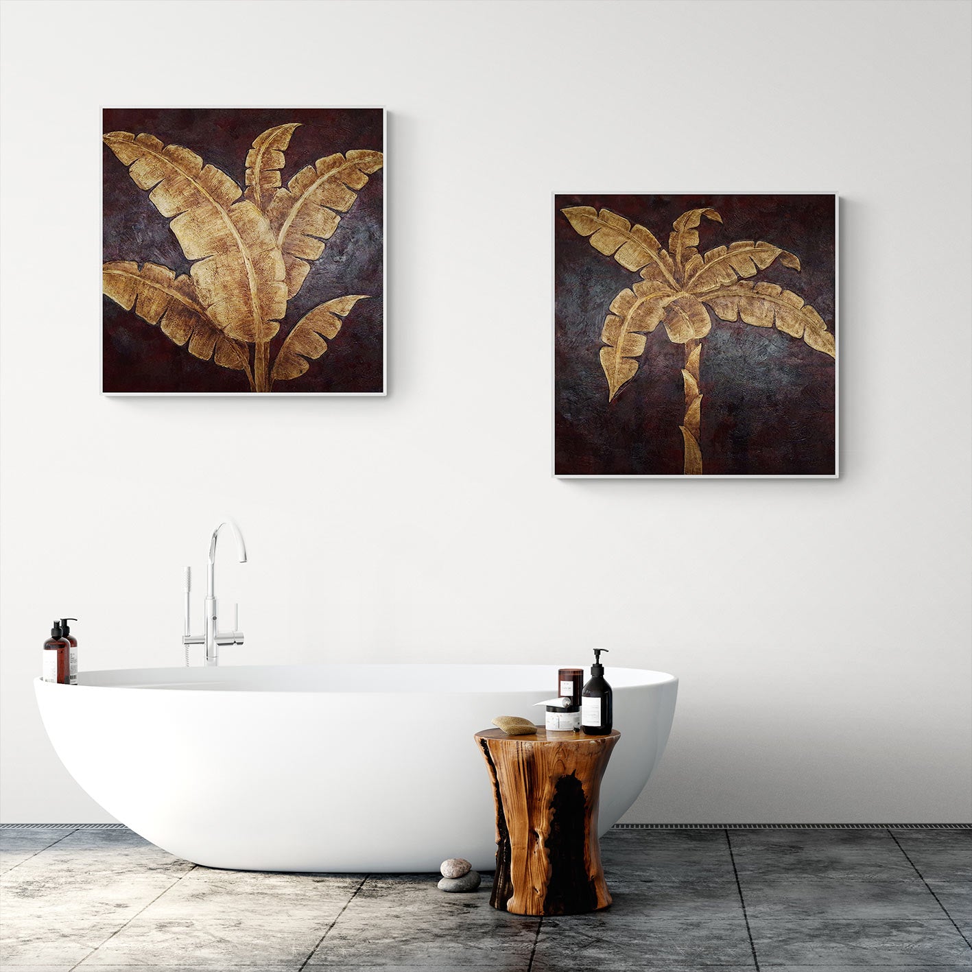 Goldblumen Gemälde 80x80 cm [2 Stück]
