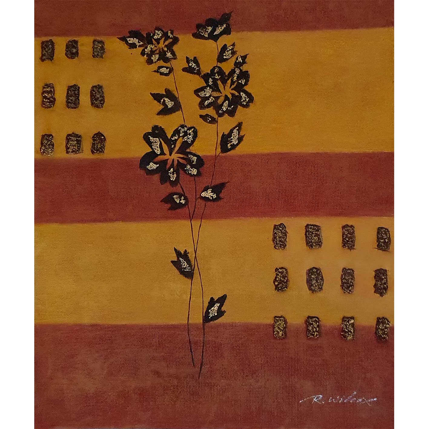 Goldenes Blumen-Diptychon-Gemälde 50x60 cm [2 Stück]