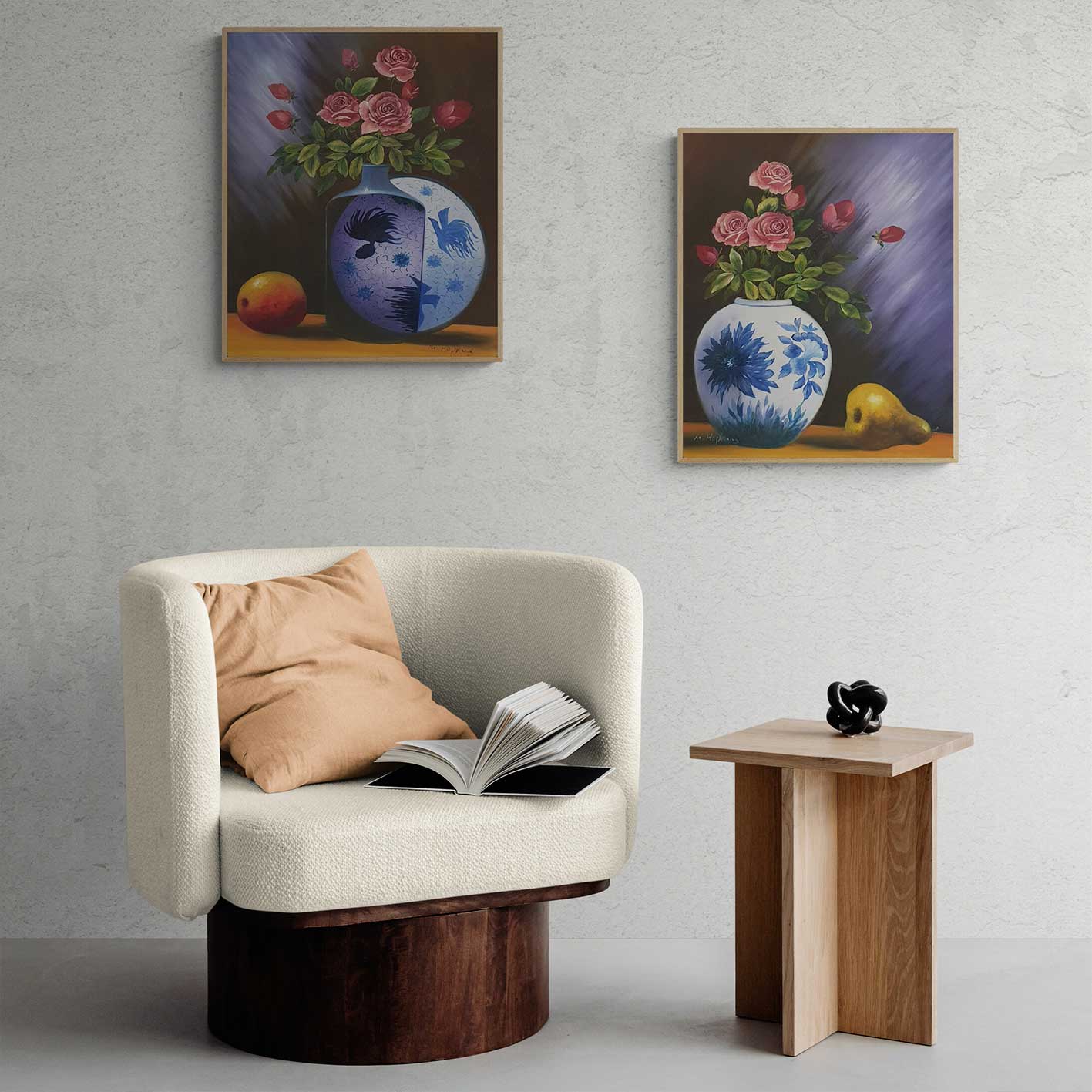 Diptychon Gemälde Blumen Obst 50x60 cm [2 Stück]