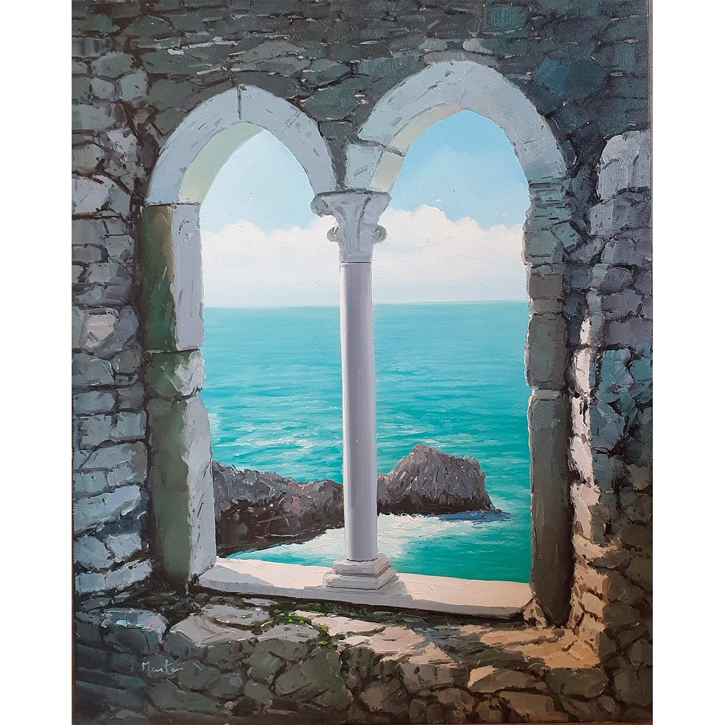 Fensterbild „Meer und Felsen“, 80 x 100 cm