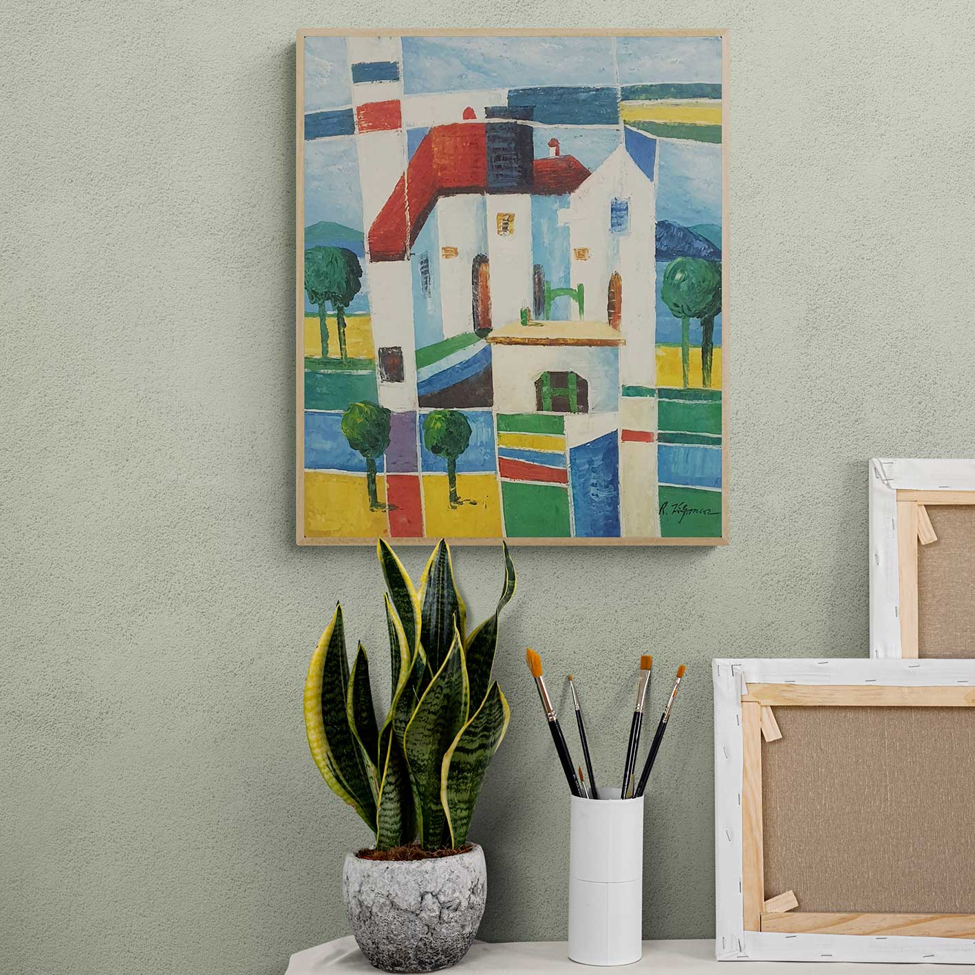 Colored Village Painting 50x60 cm