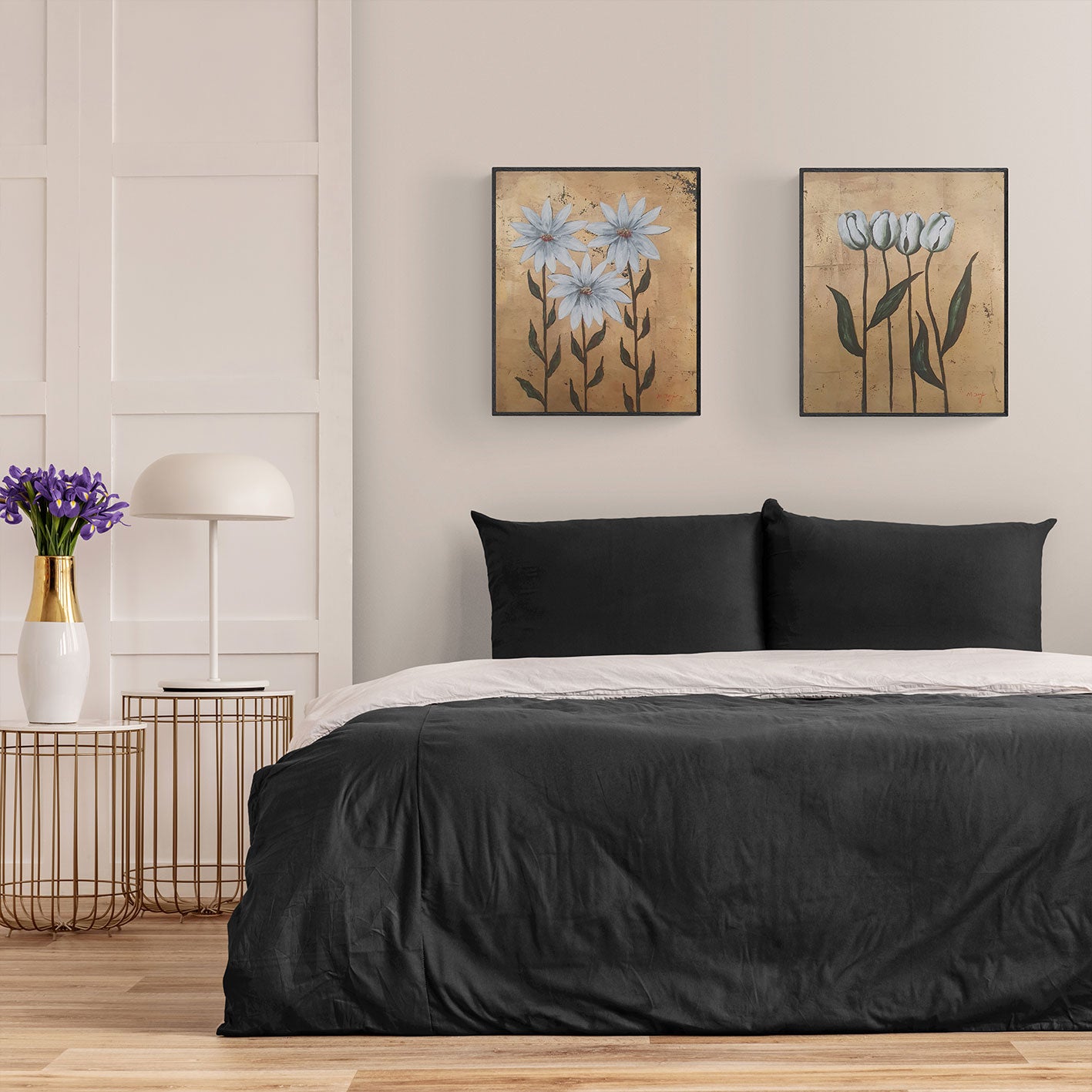 Gold Flowers Diptych Painting 50x60 cm [2 pieces]
