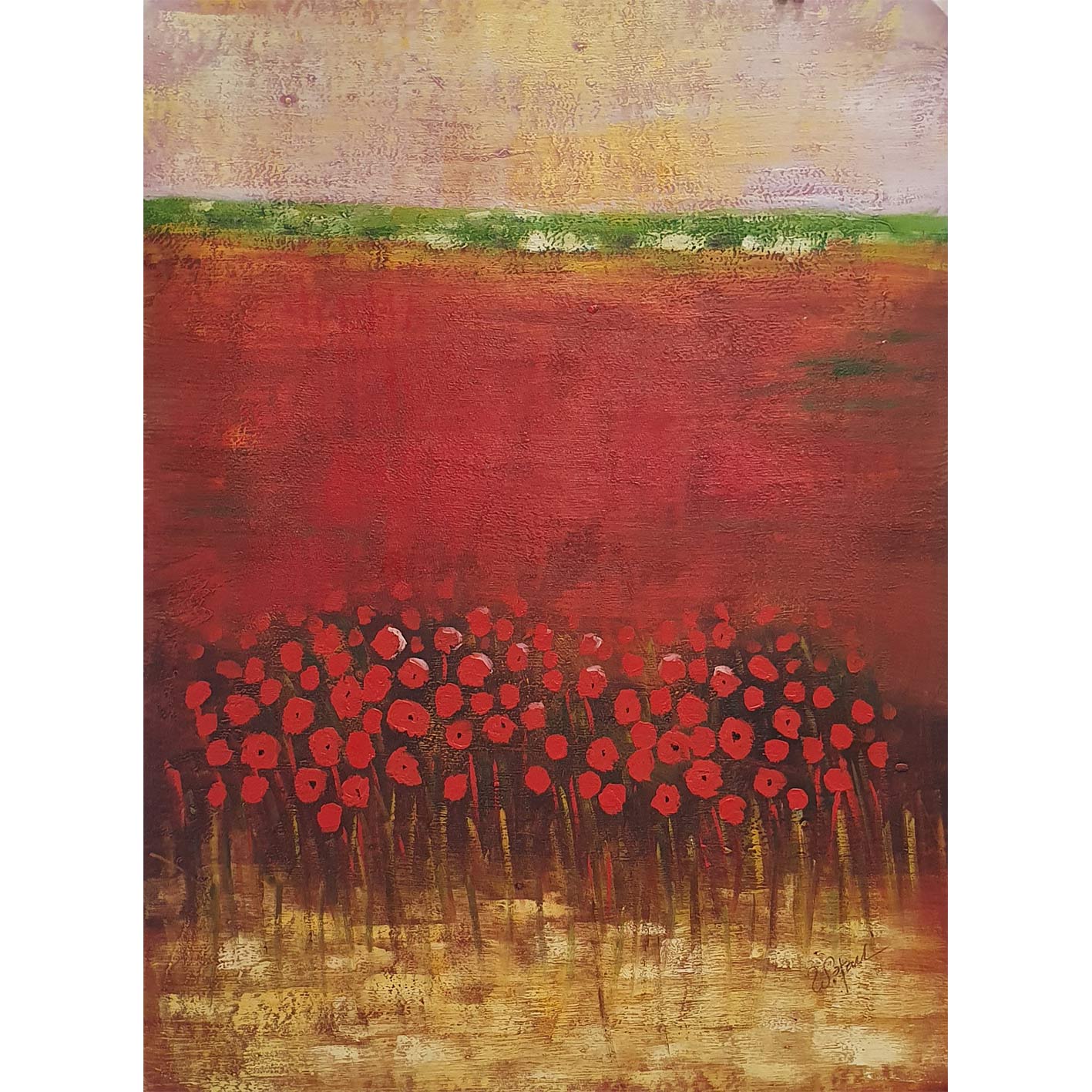 Abstract Poppies Field Painting 60x90 cm