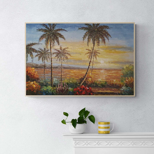 Palmen-Sonnenuntergang-Gemälde 90x60 cm