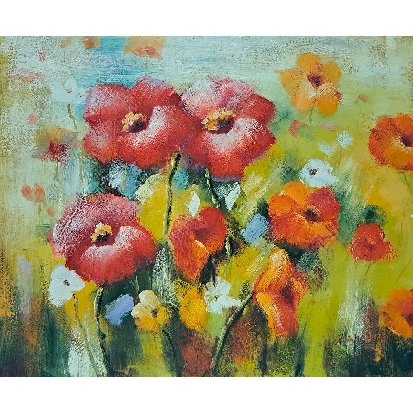 Poppy Fields Painting 60x50 cm