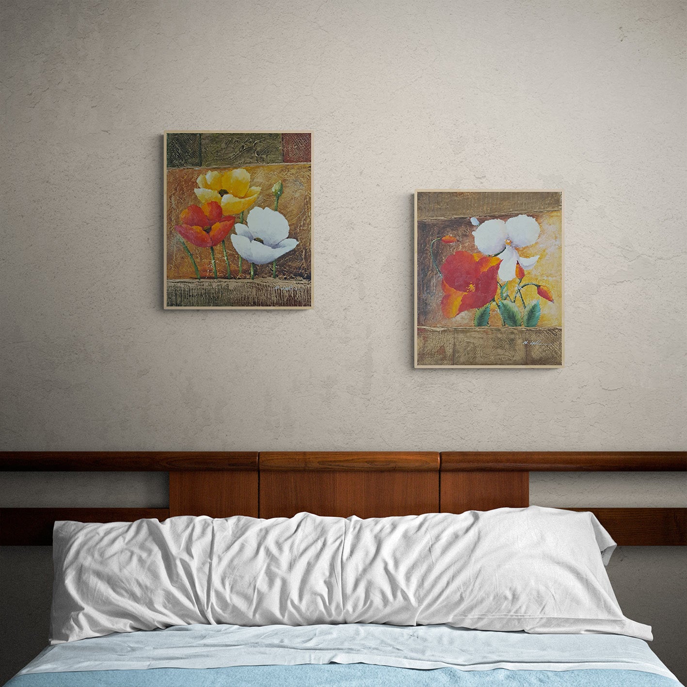 Farbiges Mohnblumen-Diptychon-Gemälde 50x60 cm [2 Stück]