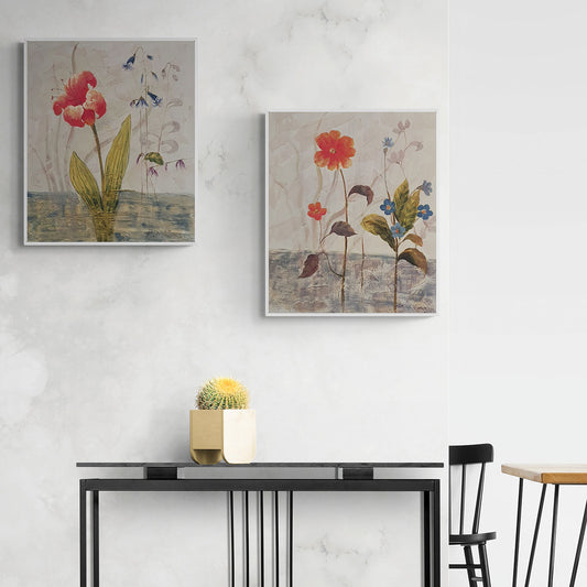 Dekoratives Blumen-Diptychon-Gemälde 50x60 cm [2 Stück]
