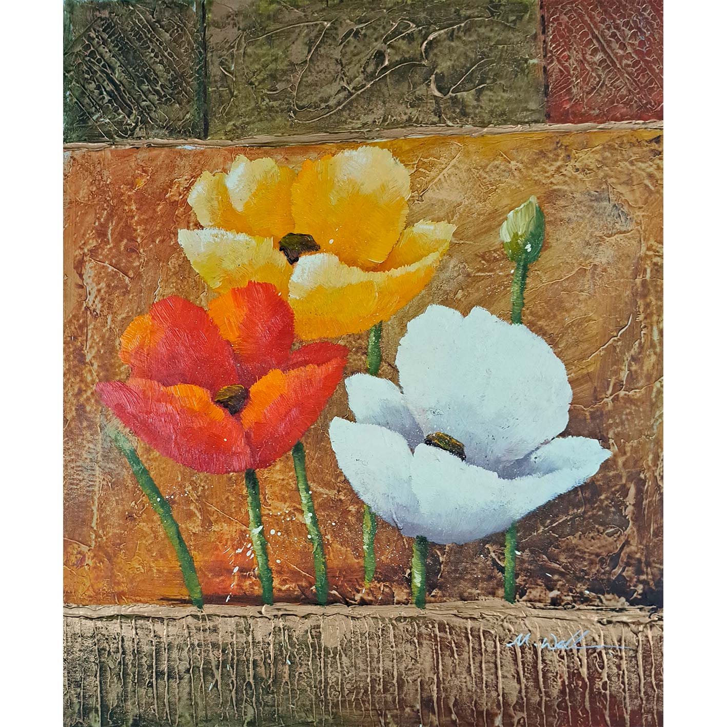 Farbiges Mohnblumen-Diptychon-Gemälde 50x60 cm [2 Stück]