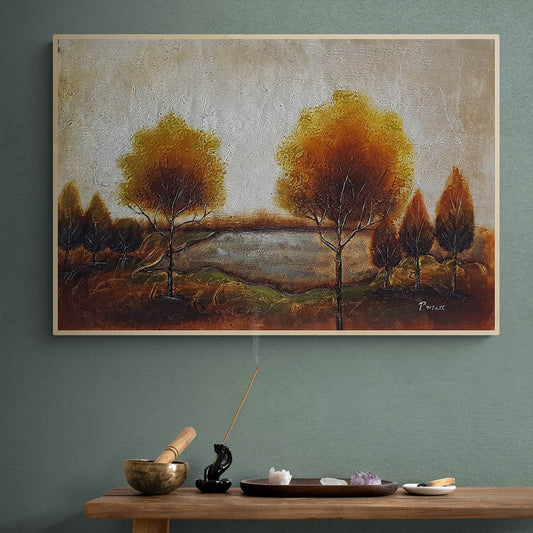 Silbergoldene Bäume Gemälde 90x60 cm