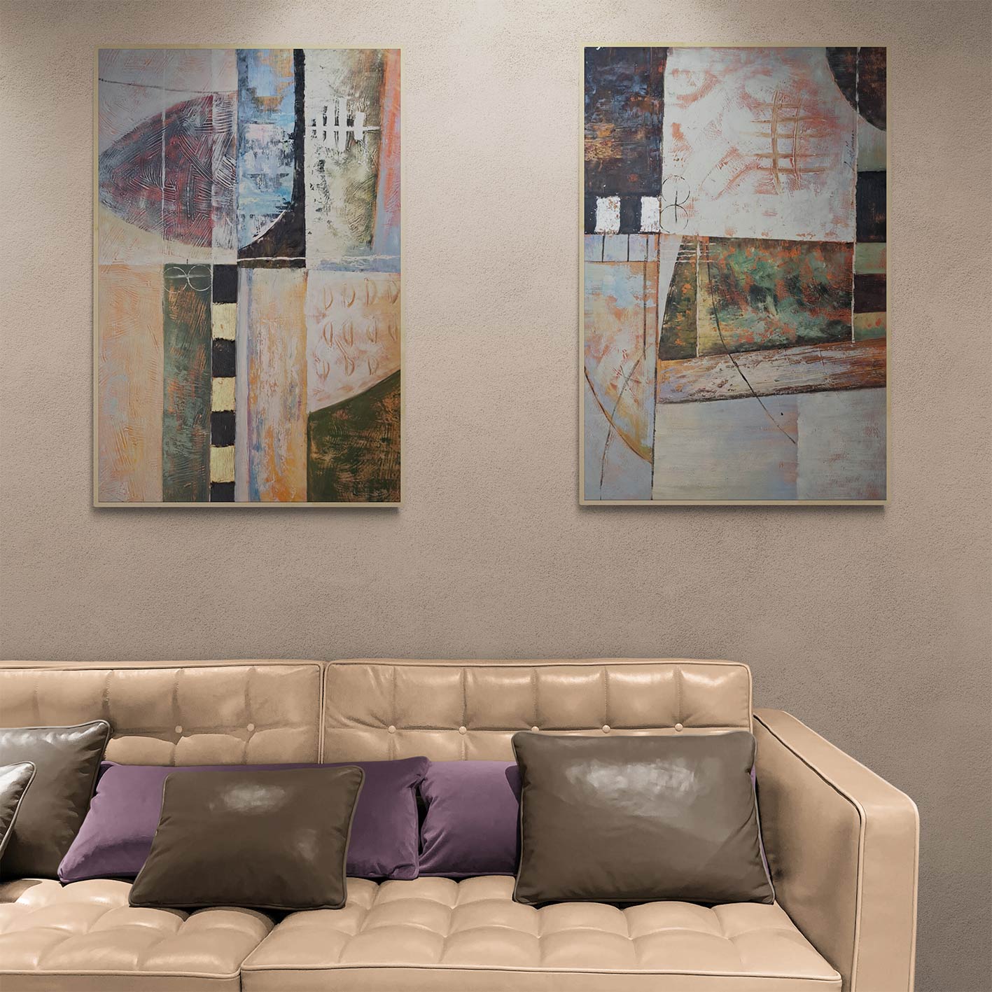 Diptych Painting Abstract Shapes 60x90 cm [2 pieces]