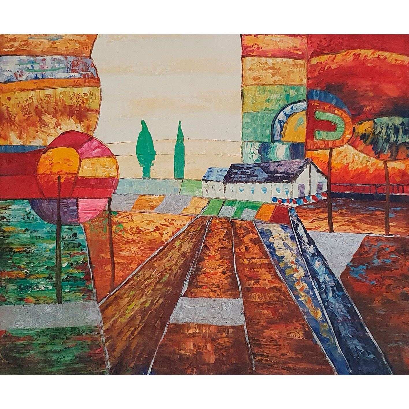 Orange Landscape Painting 60x50 cm