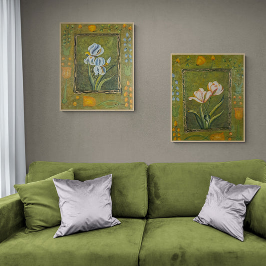 Two Flowers Diptych Painting 50x60 cm [2 pieces]