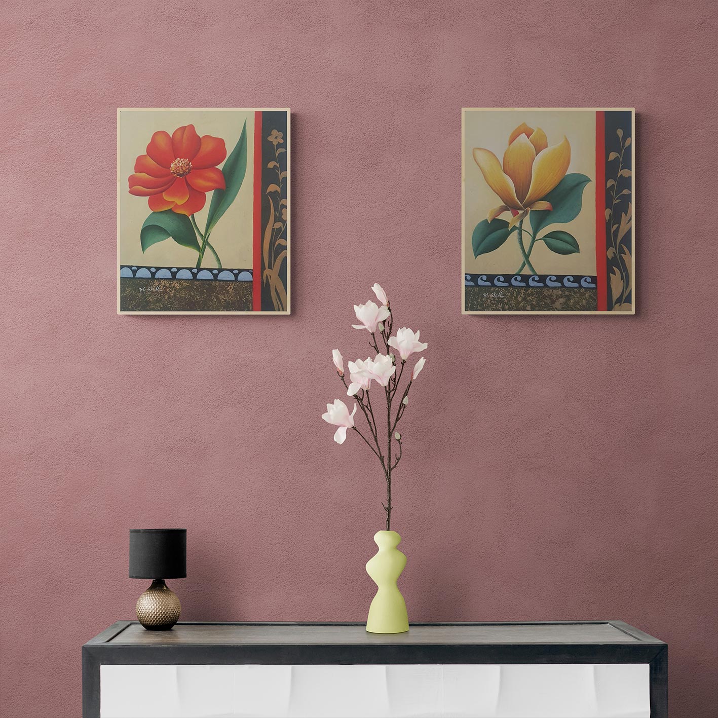 Flowery Diptych Painting 50x60 cm [2 pieces]