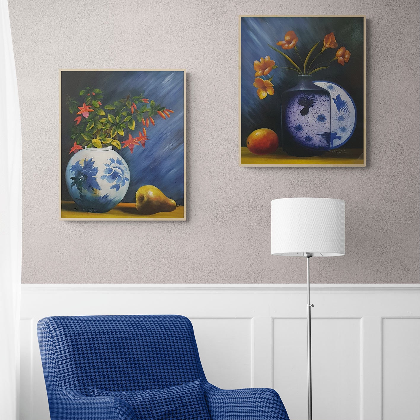 Diptych Painting Flowers Fruit 50x60 [2 pieces]