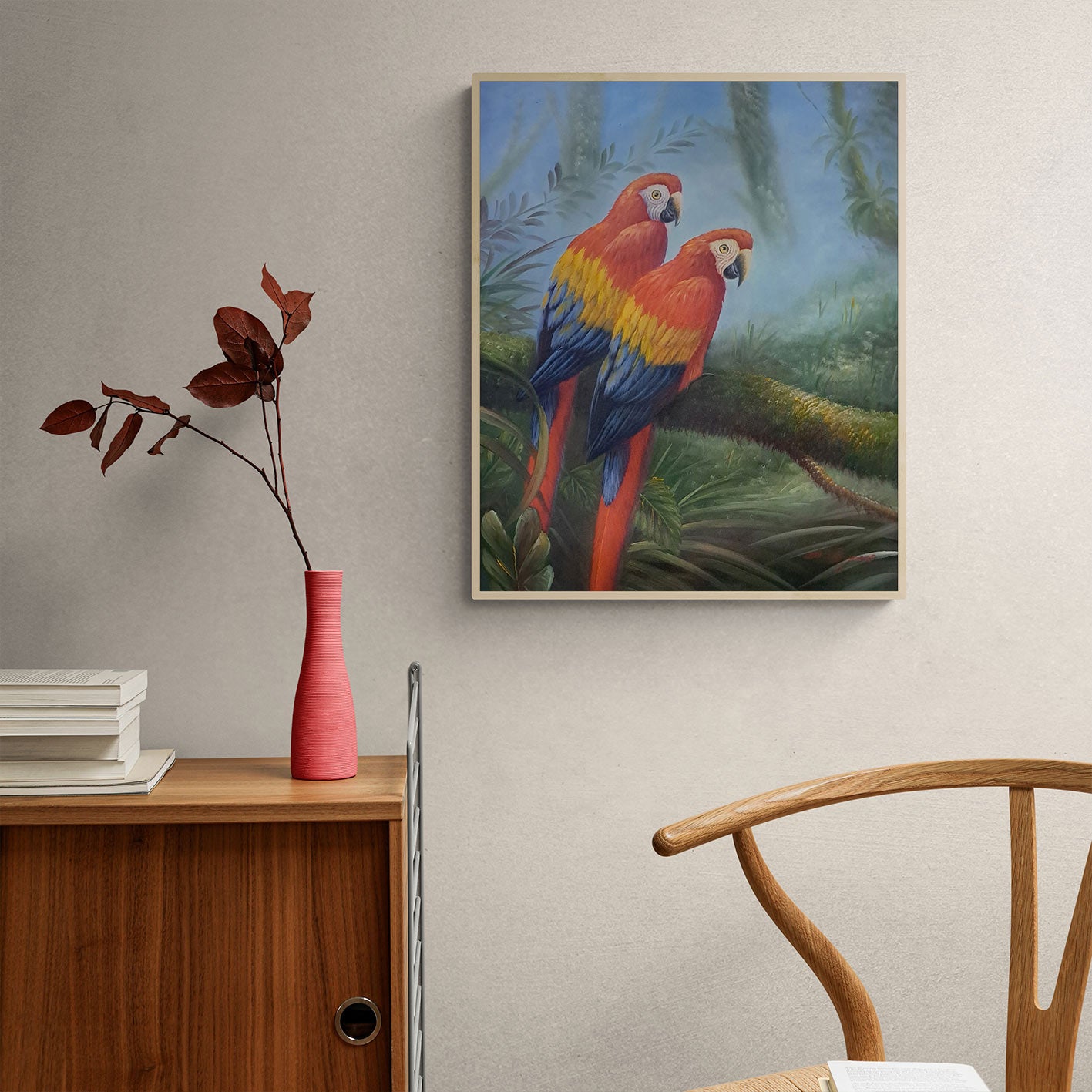 Red Parrots Painting 50x60 cm