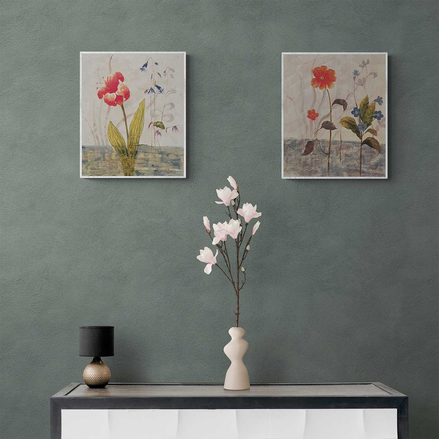 Decorative Flower Diptych Painting 50x60 cm [2 pieces]