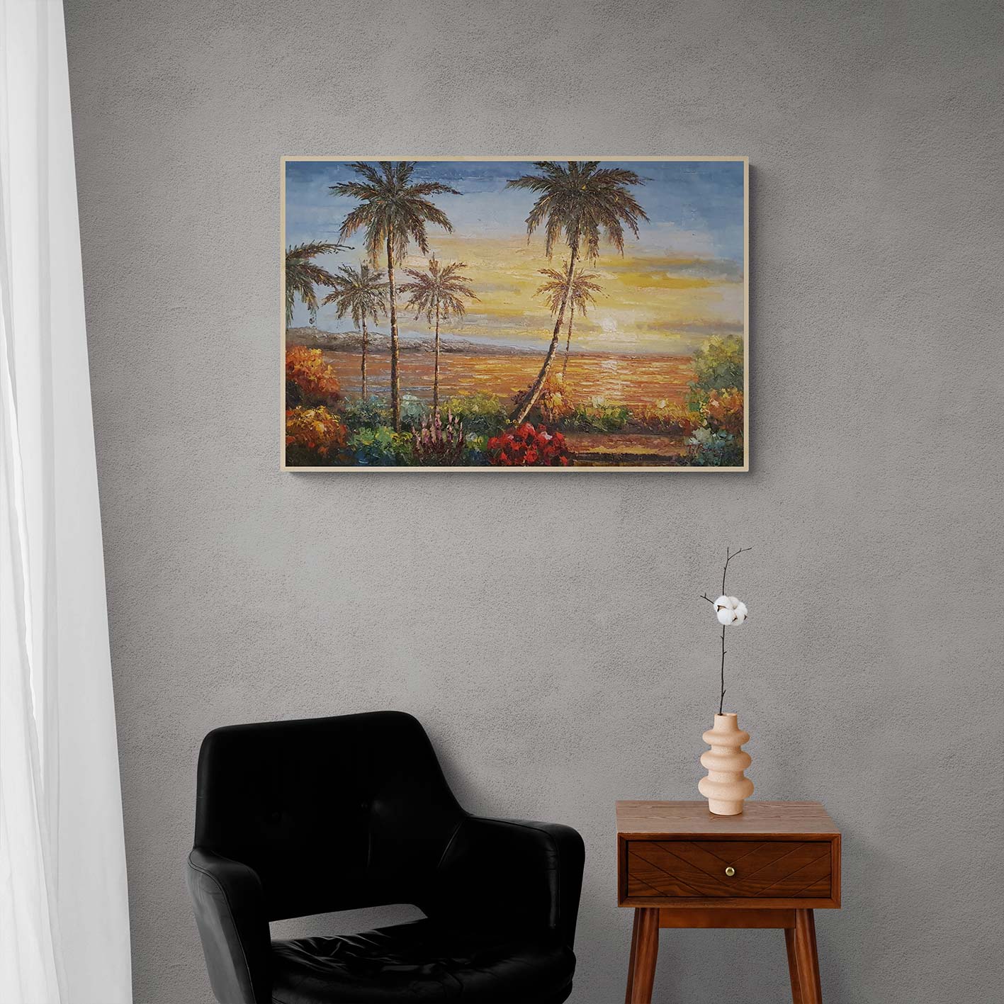 Palmen-Sonnenuntergang-Gemälde 90x60 cm