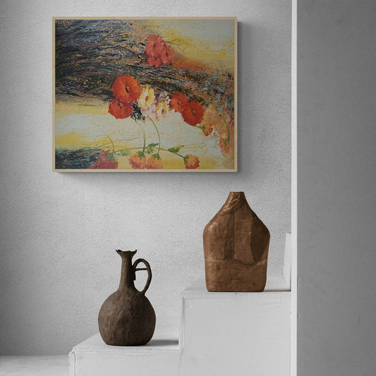 Abstraktes Gänseblümchengemälde 60x50 cm