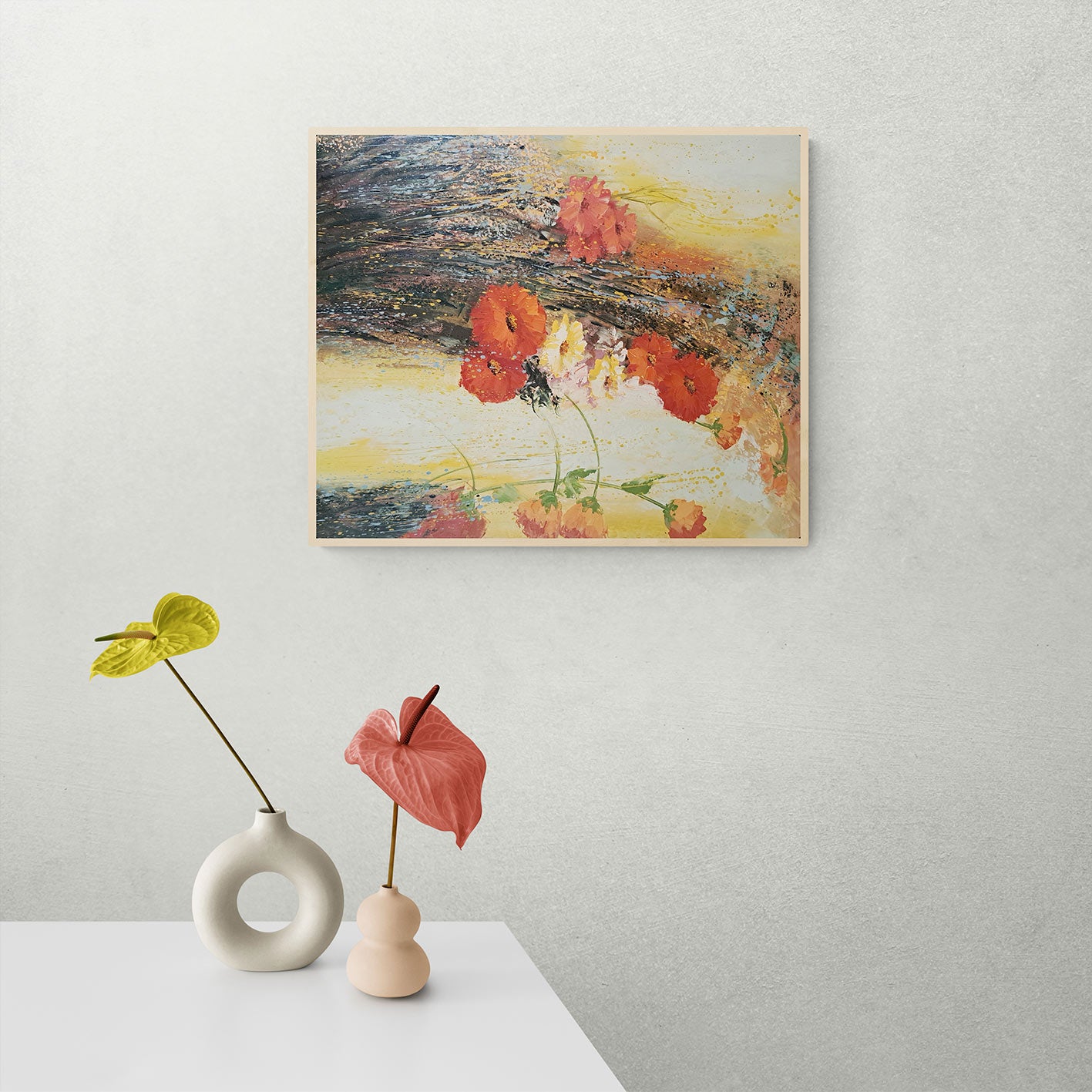 Abstraktes Gänseblümchengemälde 60x50 cm