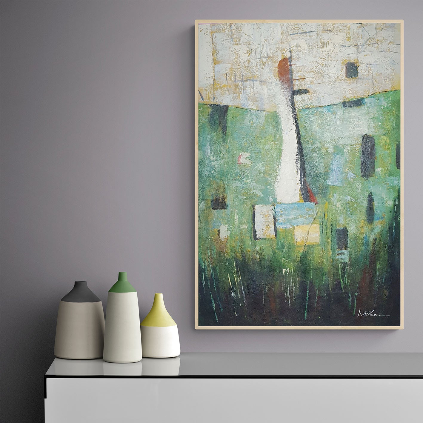 Green Abstract Painting 60x90 cm