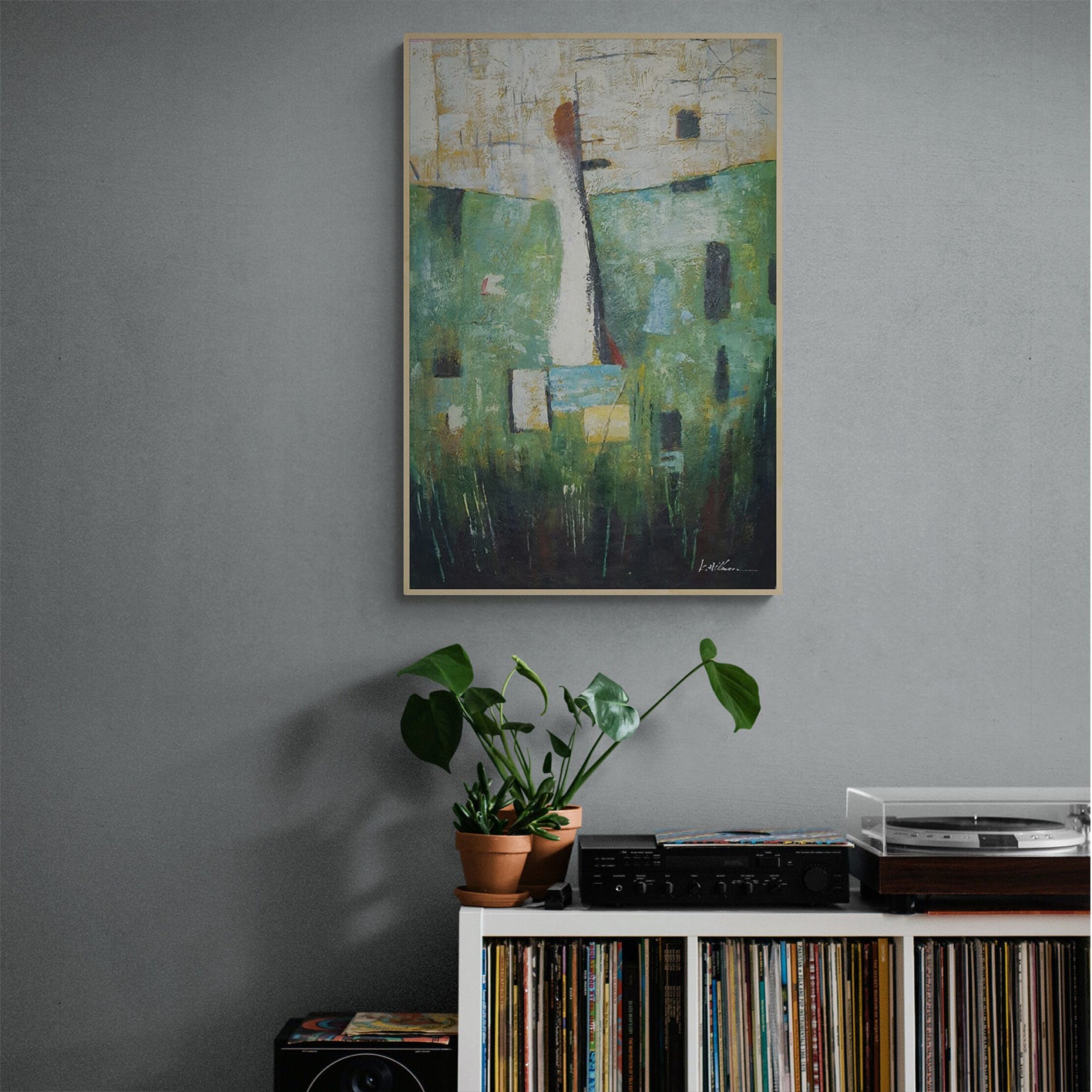 Green Abstract Painting 60x90 cm