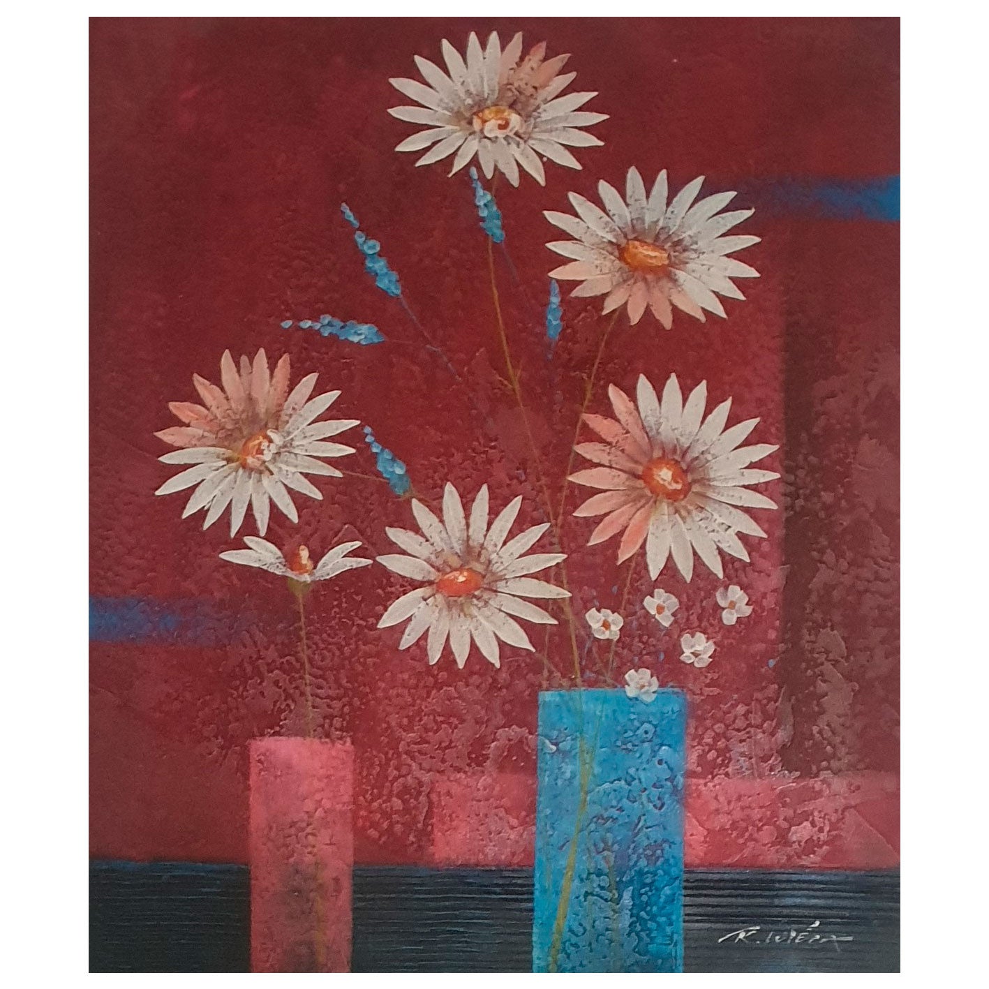 Diptychon Malerei Blumen Vase 50x60 cm [2 Stück]