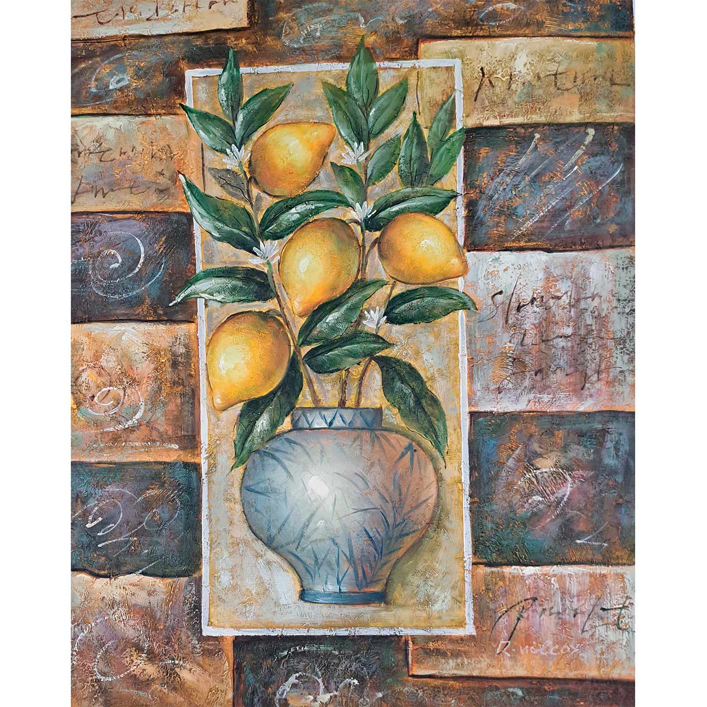 Orange Zitronen Diptychon Gemälde 50X60 cm [2 Stück]