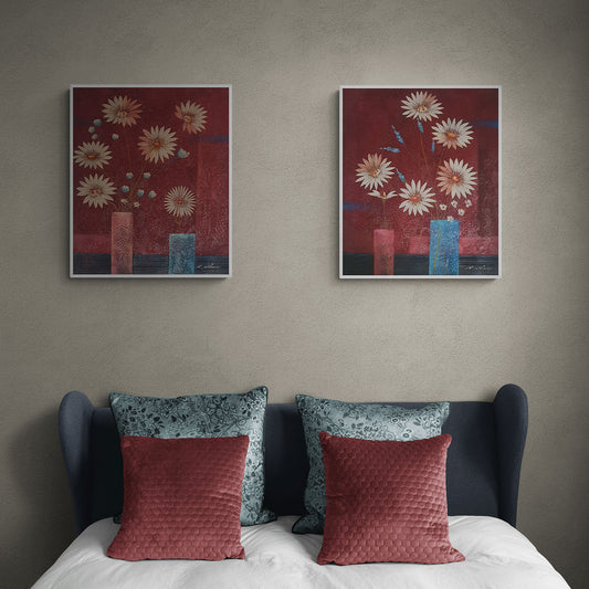 Diptych Painting Flowers Vase 50x60 cm [2 pieces]
